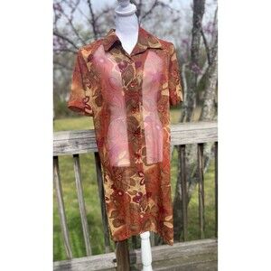 Vtg Miss Dorby Womens Cover Up Top Blouse Jacket 14 Sheer Chiffon Shoulder Pads